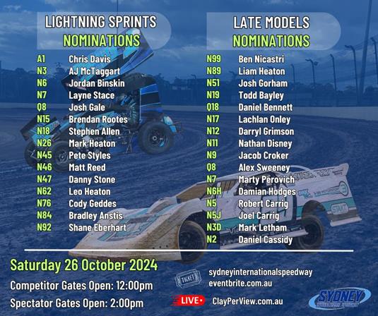 Late Models and Lightning Sprints Nominations - Sprintcar Season Opener