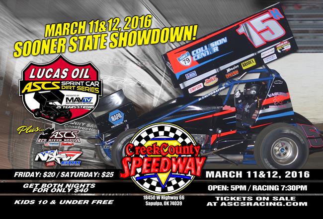 Tickets on Sale For 2016 Lucas Oil ASCS Opener at Creek County Speedway