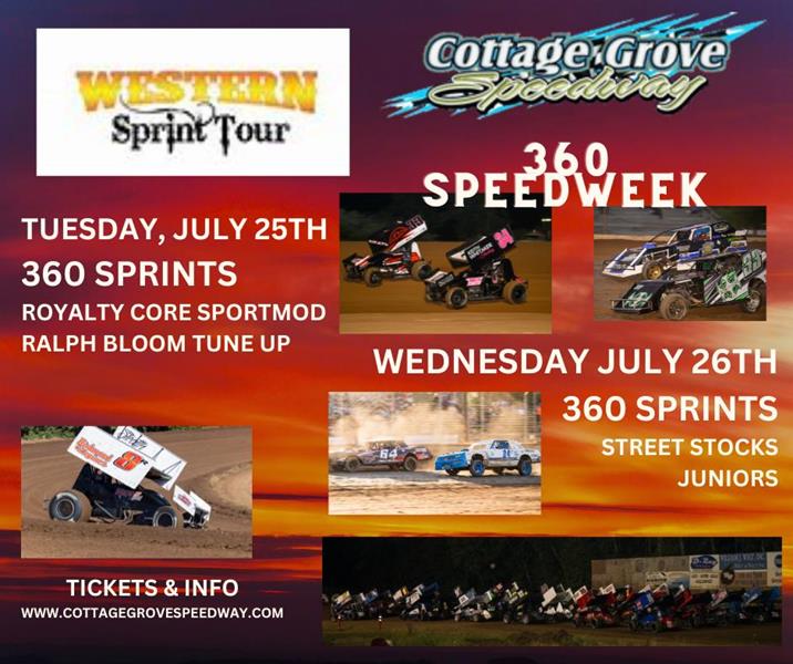 WESTERN SPRINT TOUR INVADES COTTAGE GROVE SPEEDWAY JULY 25TH & 26TH