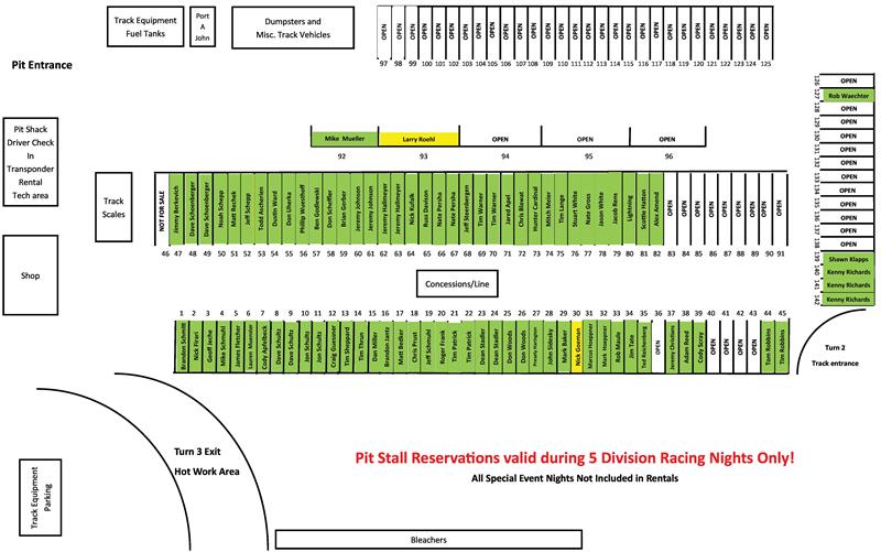 2023 Pit Stall Map as of 2/10/23