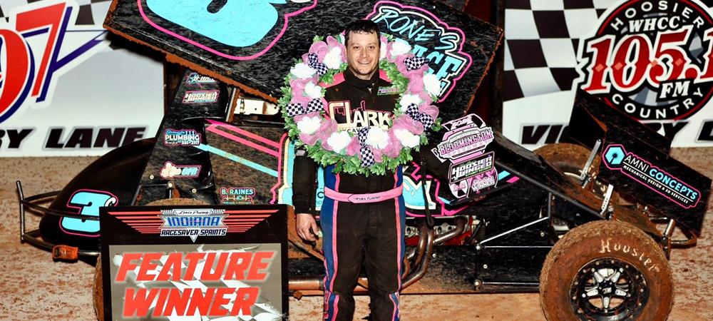 Ryan Tusing goes elbows up to win at the Historic Bloomington Speedway