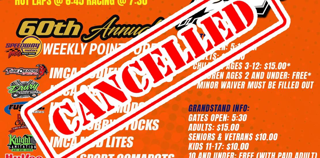 April 19th Season Opener Races are Cancelled