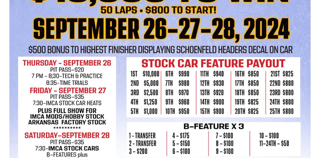 $10,000 to win/$800 to start - SCHOENFELD HEADERS...