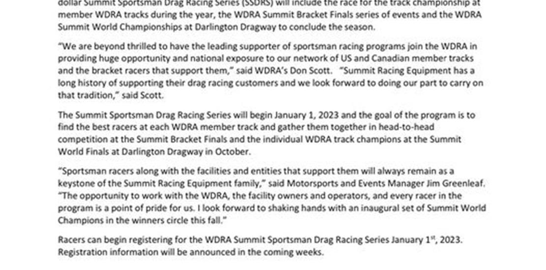 Eddyville Raceway Joins WDRA World Drag Racing Ass...