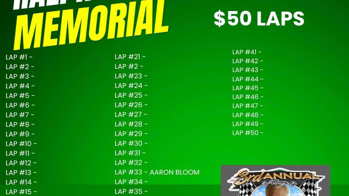 LAPS AVAILABLE FOR THE RALPH BLOOM MEMORIAL - $50.00 EACH!!