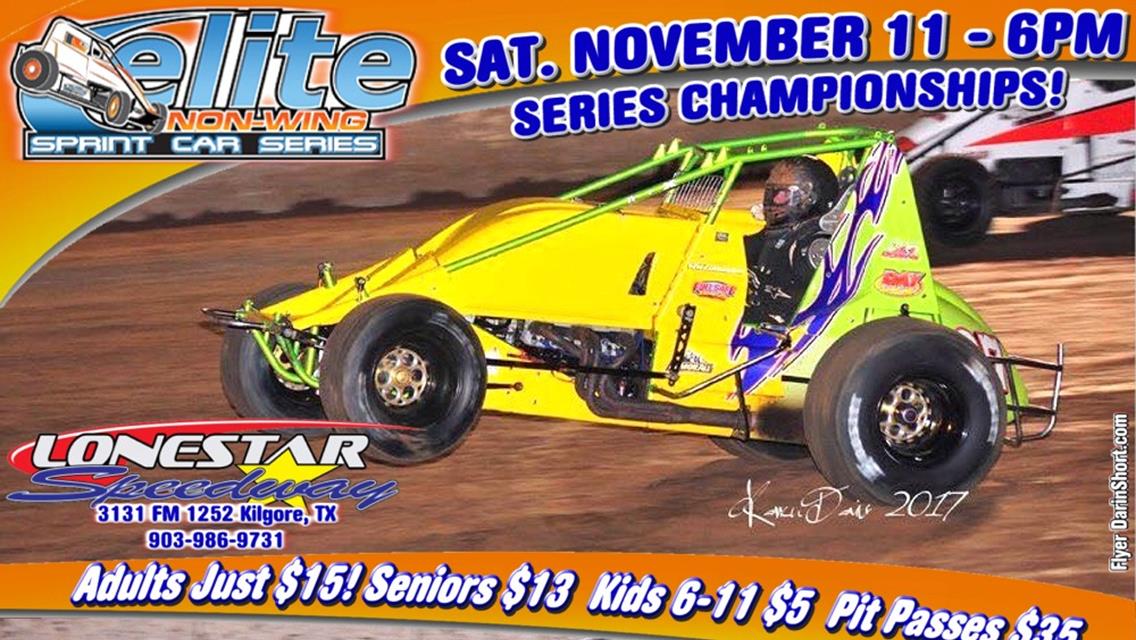 LONESTAR DOUBLEHEADER PAIRS NON-WINGED SPRINTS &amp; TRACK CHAMPS on the HIGH BANKS - SATURDAY, NOVEMBER 11th at 6PM!