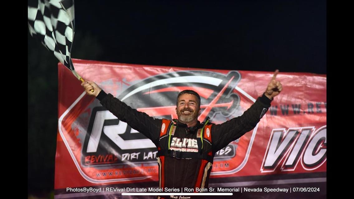Matt Johnson Repeats Victory in Revival Dirt Late Model Series Win at Nevada Speedway