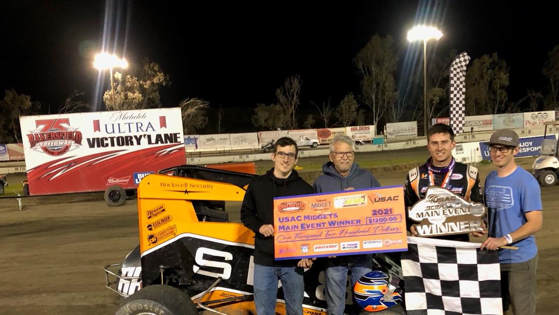 Chase Johnson Hustles to USAC Western States and BCRA Midgets Triumph at Bakersfield Speedway