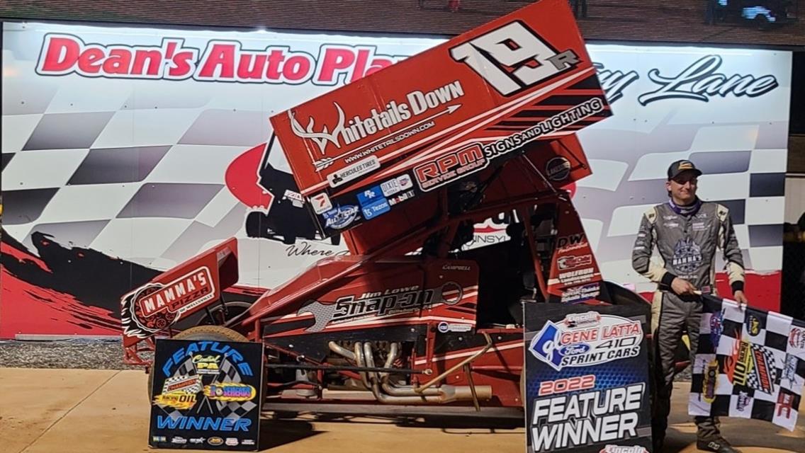 MATT CAMPBELL SCORES FIRST WIN WITH NEW TEAM; Travis McClelland Victorious in Legends Feature; Andrew Yoder Wires Field for Limited Late Model Win