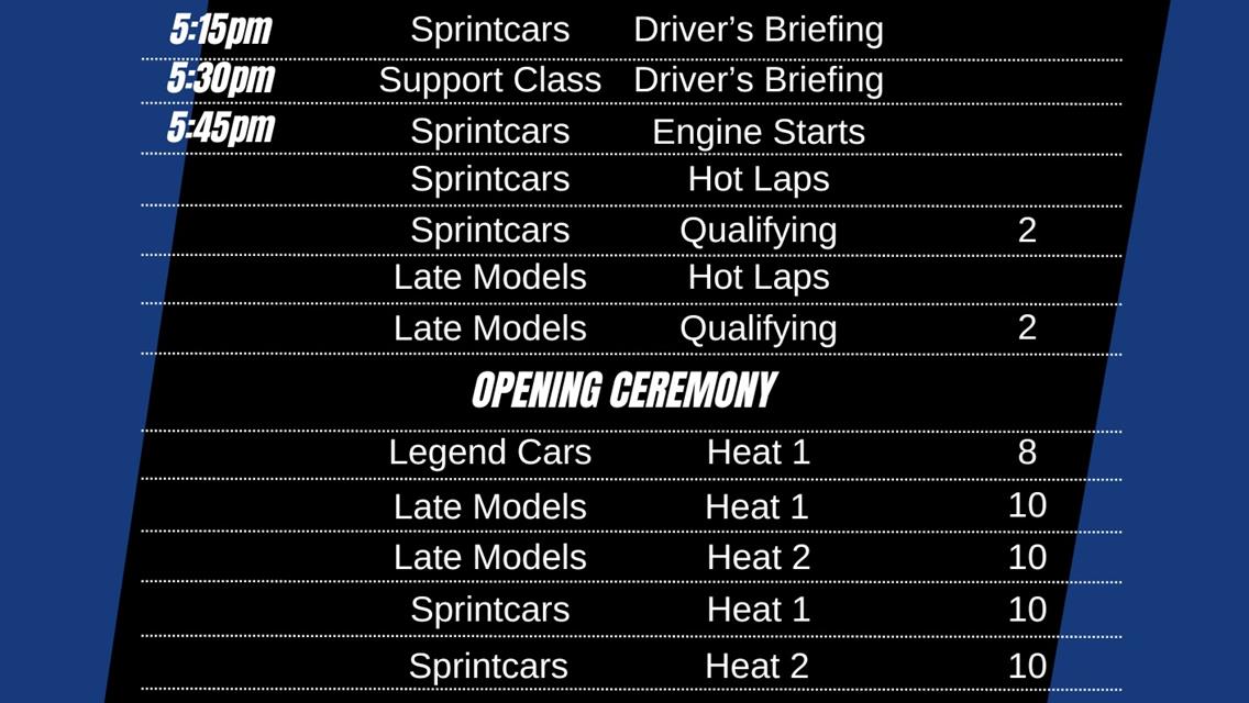 Summer of Speed Night 2 - 28 December Run Sheet