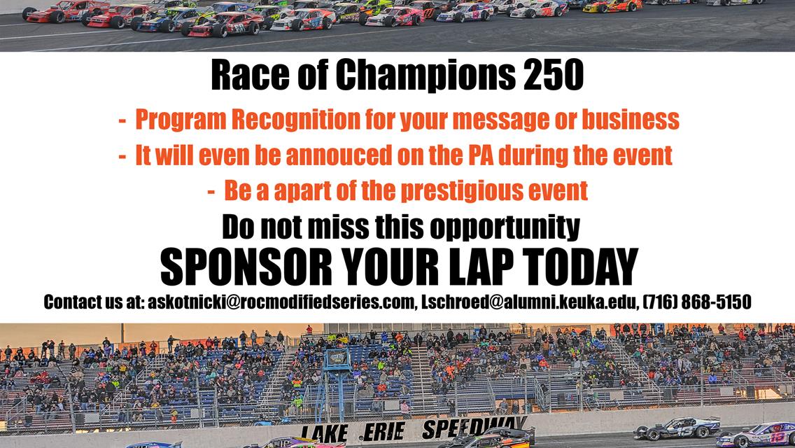 68th Annual Race of Champions Lap Sponsorships Available