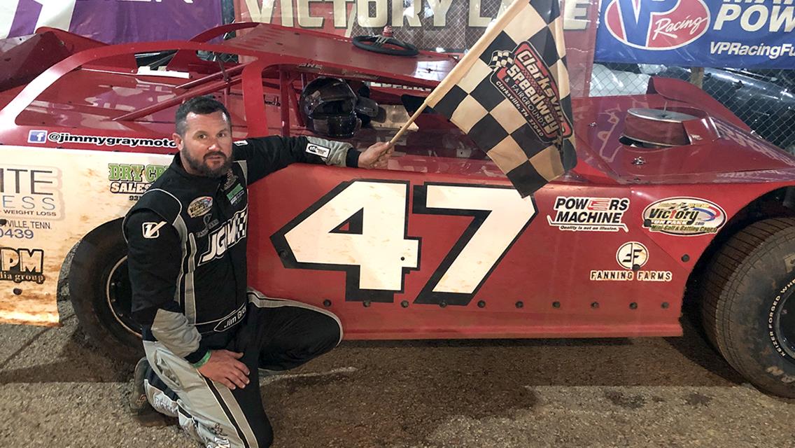 Gray wins season debut at Clarksville during rain-soaked weekend