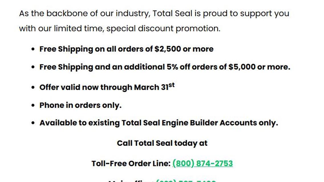 Just One Week Left: Total Seal &quot;Engine Builder Only&quot; March Ring Madness Promo