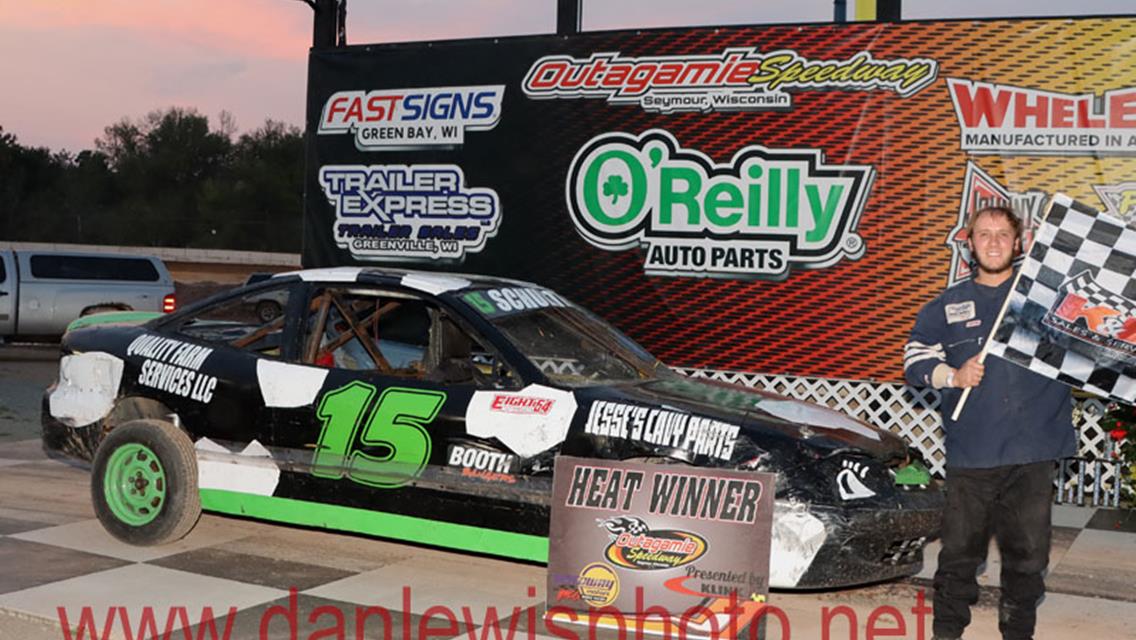 IMCA Sport Mod Rookie Coy Vlies cashes in at Outagamie Speedway.