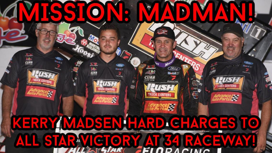 Kerry Madsen hard charges from tenth to score All Star victory at 34 Raceway