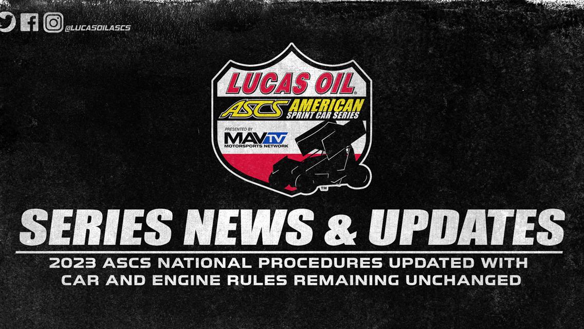 2023 ASCS National Procedures Updated With Car And Engine Rules Remaining Unchanged
