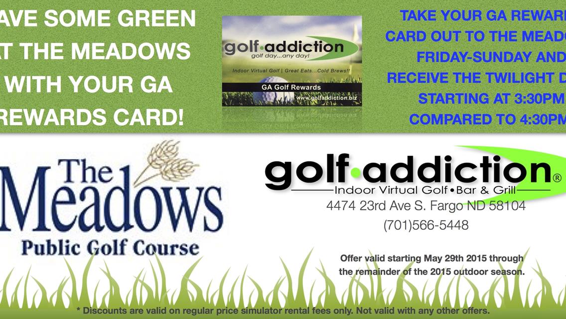 Save Some Green at Golf Addiction with your Meadows GC Membership!!