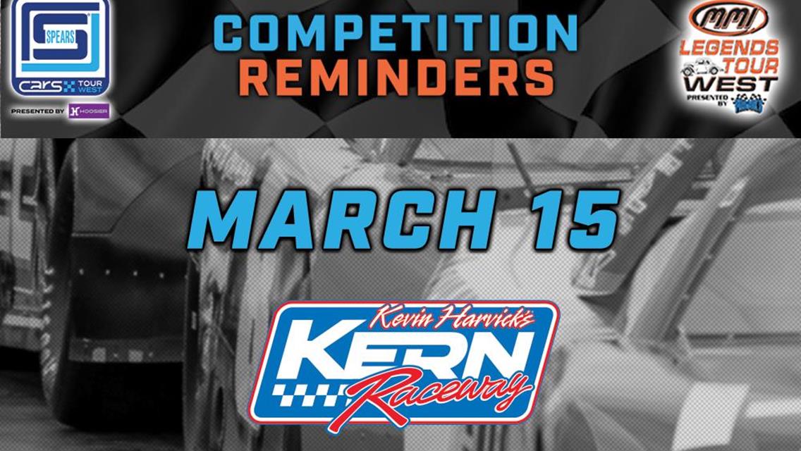 March 15 Kern Raceway Competition Reminders: Entry, Schedule, Host Hotel