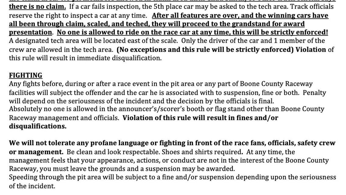 2023 Boone County Raceway Rules