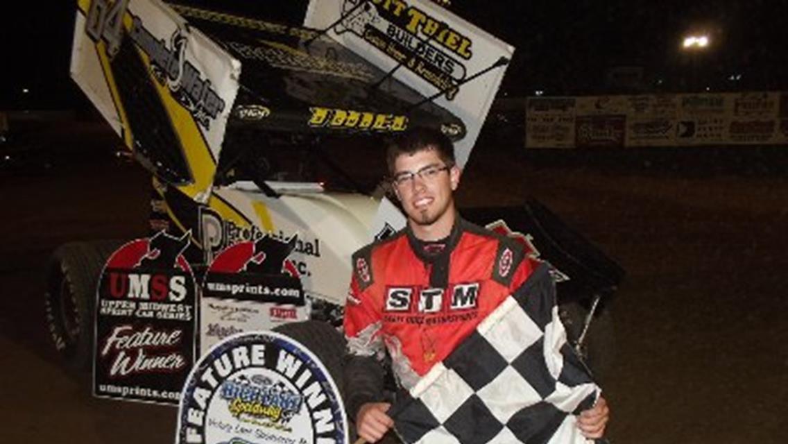 Scotty Thiel in Victory Lane following his UMSS win at the Rice Lake Speedway 8-25-12