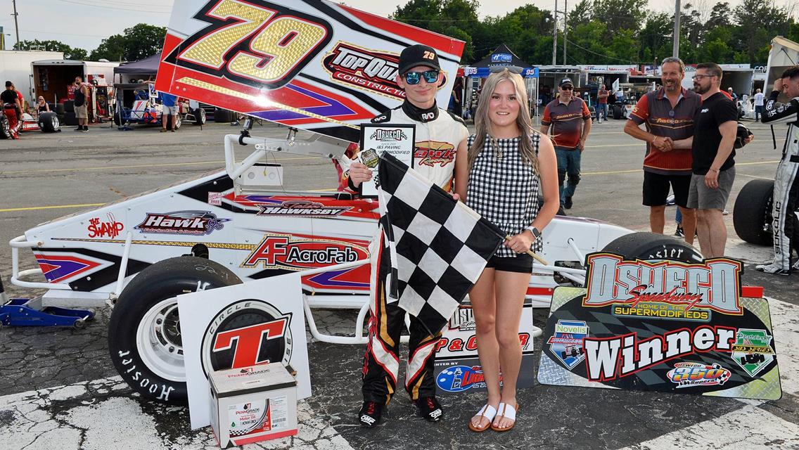 17-Year-Old Talen Hawksby Captures First Oswego Speedway Win in Rescheduled 350 Supermodified Feature