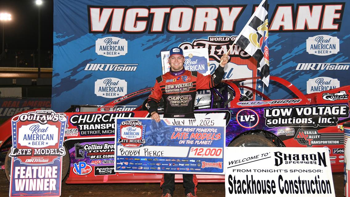 BOBBY PIERCE OPENS “BATTLE AT THE BORDER” WITH HIS 3RD STRAIGHT SHARON WORLD OF OUTLAWS LATE MODEL WIN; 1ST ECONO MOD WIN FOR COLETON LONGWELL