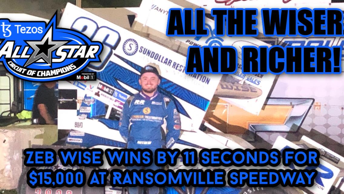 Zeb Wise wins by 11 seconds for $15,000 at Ransomville Speedway