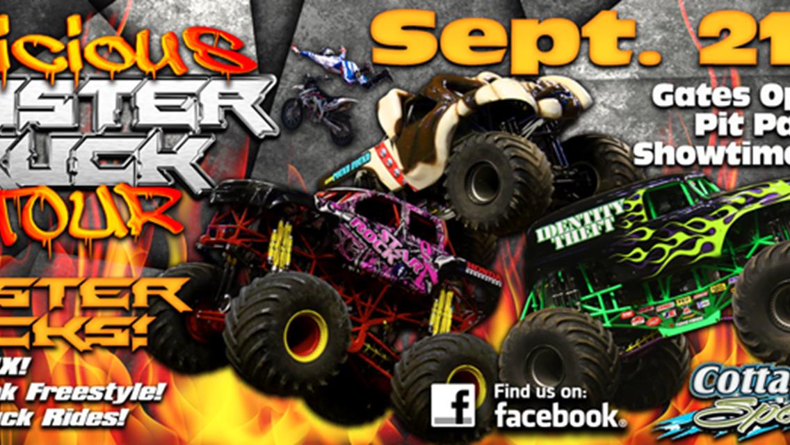 MALICIOUS MONSTER TRUCKS AND FREESTYLE MOTOCROSS INVADE COTTAGE GROVE SPEEDWAY SEPTEMBER 21st &amp; 22nd!!