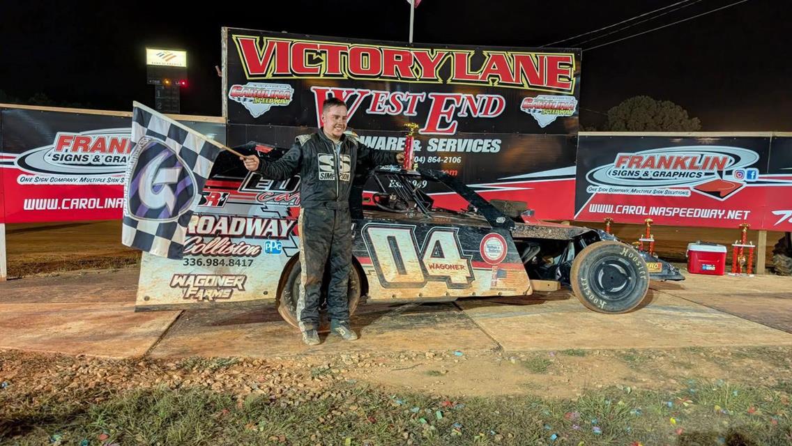 Cole Wagoner claimed a Mid-East Modified Tour (A) victory at Carolina Speedway on Saturday, September 13.