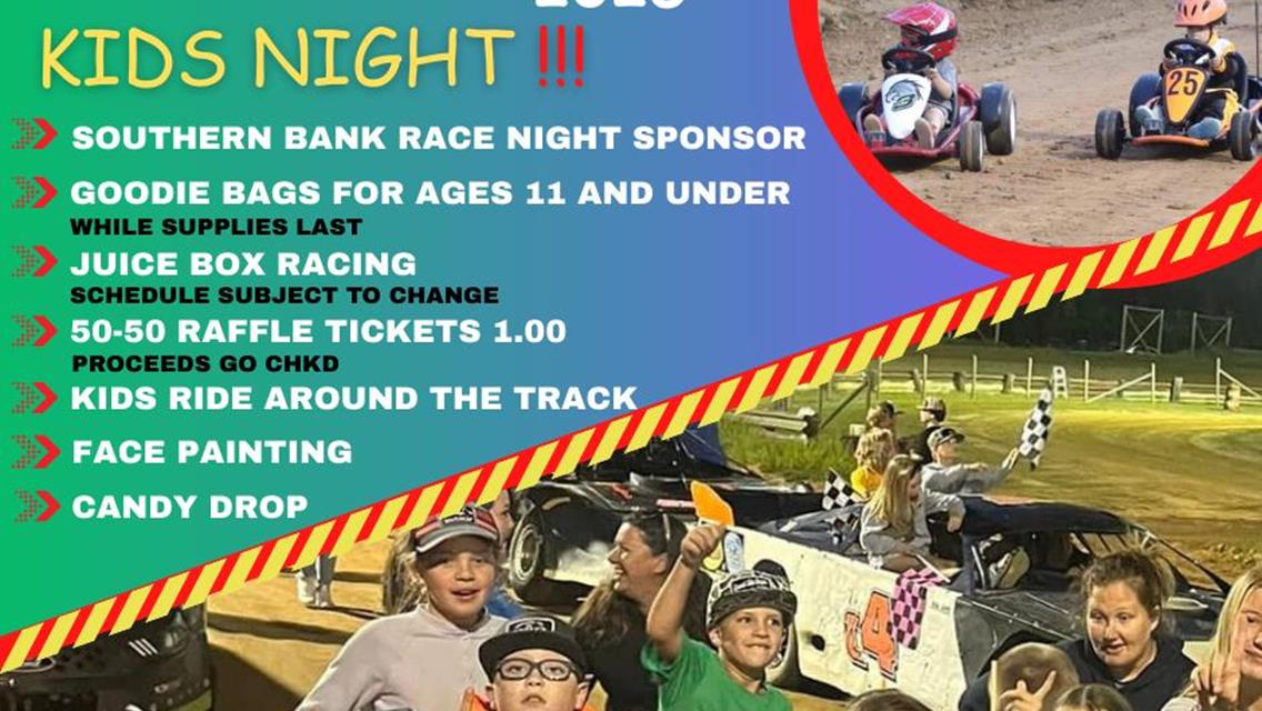 Friday, Sept. 12th is Kid&#39;s Night at Dixieland Speedway