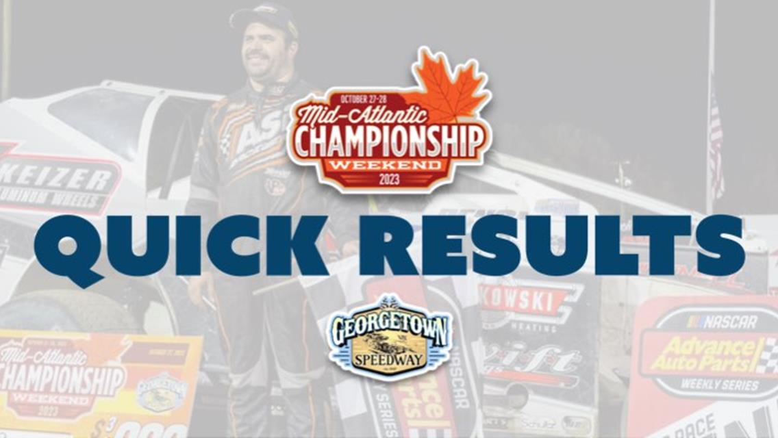 MID-ATLANTIC CHAMPIONSHIP QUALIFYING NIGHT RESULTS SUMMARY â€“ GEORGETOWN SPEEDWAY FRIDAY, OCTOBER 27, 2023