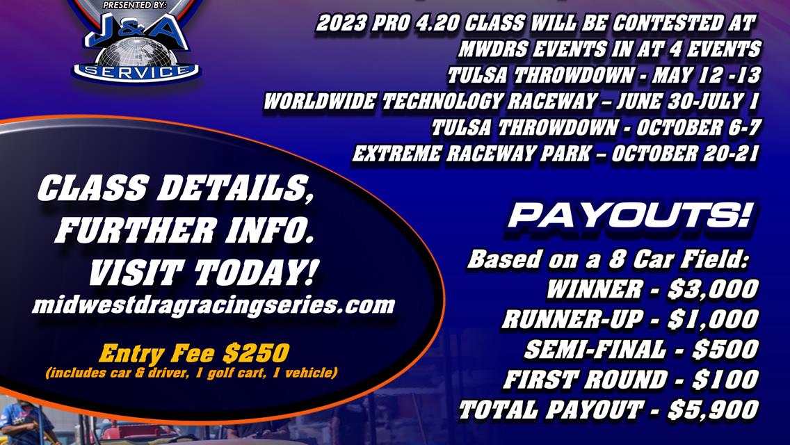 We are pleased to announce the addition of the Pro 4.20 class to the Summit Racing Equipment @ Mid-West Drag Racing Series Presented by J&amp;A Service fo