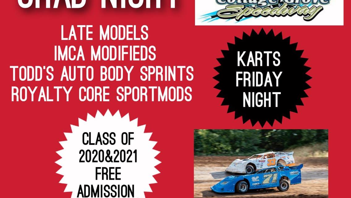 GRAD NIGHT THIS SATURDAY, JUNE 12TH AT COTTAGE GROVE SPEEDWAY!!