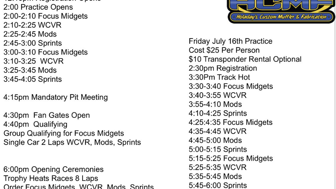 Thunder in the Valley Weekend Schedule