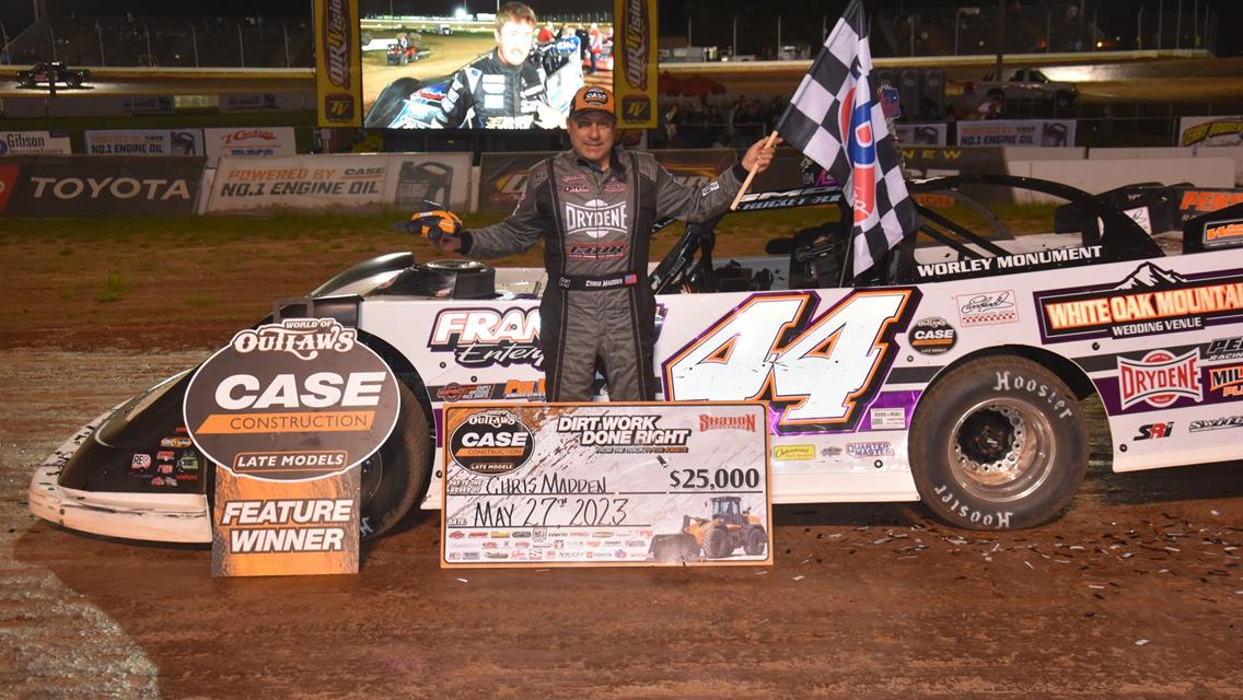 CHRIS MADDEN TAKES 2 OUT OF 3 FOR WORLD OF OUTLAWS LATE MODELS AT SHARON WITH $25,000 SATURDAY NIGHT FINALE VICTORY; ECONO MODS TO JEREMY DOUBLE