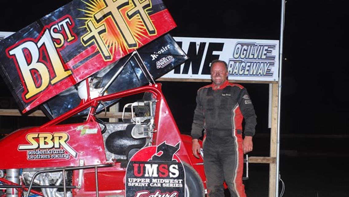 Tony Norem in Victory Lane at the Ogilvie Raceway June 8.