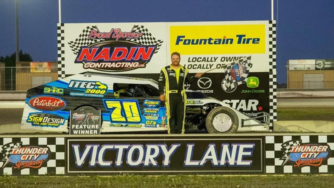 David Simpson scored a Wissota Midwest Modified Victory on July 2 at Thunder City Speedway.