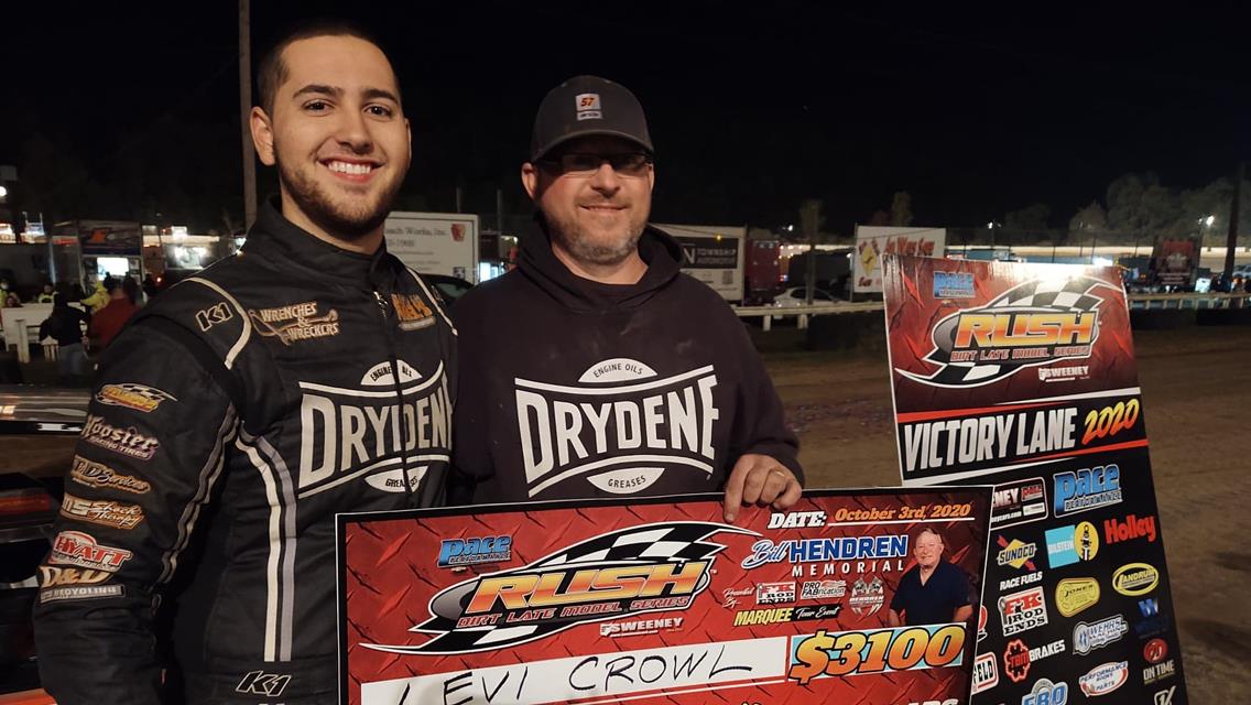 MARYLAND TEEN LEVI CROWL SLAYS &quot;THE MONSTER HALF-MILE&quot; WITH 1ST CAREER RUSH LATE MODEL TOUR WIN WORTH $3100 IN NIGHT 2 OF THE &quot;BILL HENDREN MEMORIAL&quot;