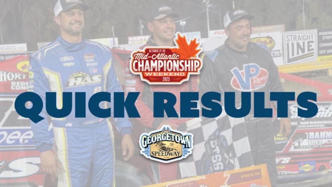 MID-ATLANTIC CHAMPIONSHIP RESULTS SUMMARY  GEORGETOWN SPEEDWAY SATURDAY, OCTOBER 28, 2023