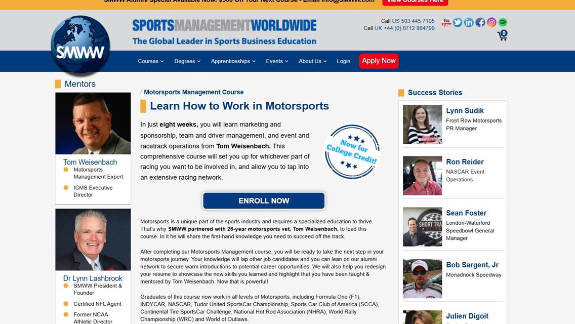Racing Biz Opportunity: SMWW Motorsports Management Course Launches July 28