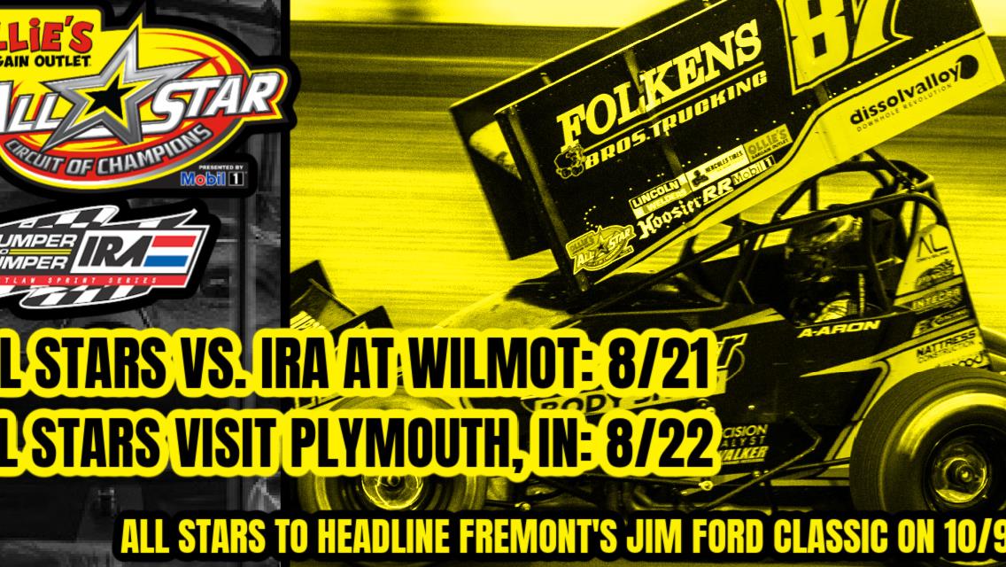 All Stars to visit Wilmot and Plymouth on August 21-22, Sanction Fremont&#39;s Jim Ford Classic in October