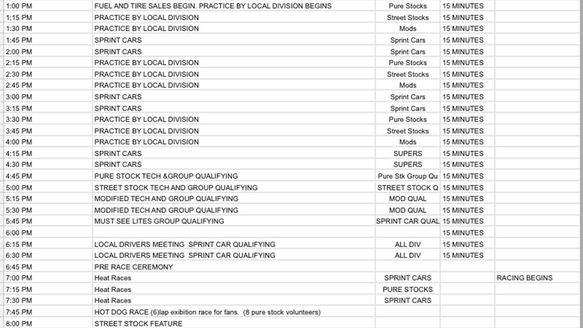 6/24/23 Must See Sprint Car Night Itinerary. (George Harris 50 Pure Stock Edit)