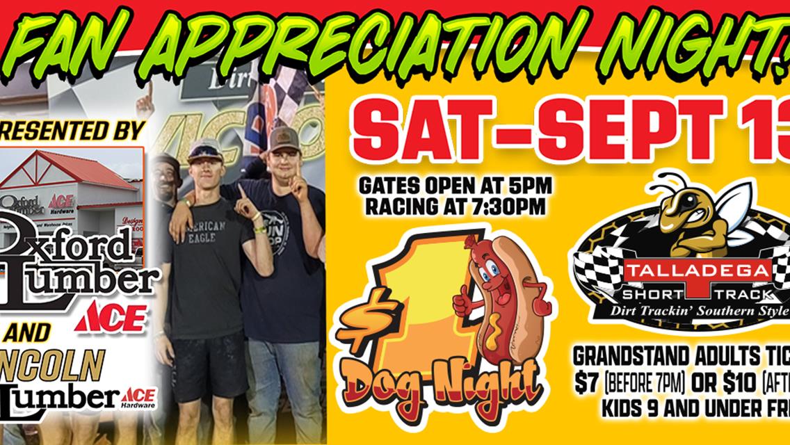 Talladega Short Track | FAN APPRECIATION September 13th!