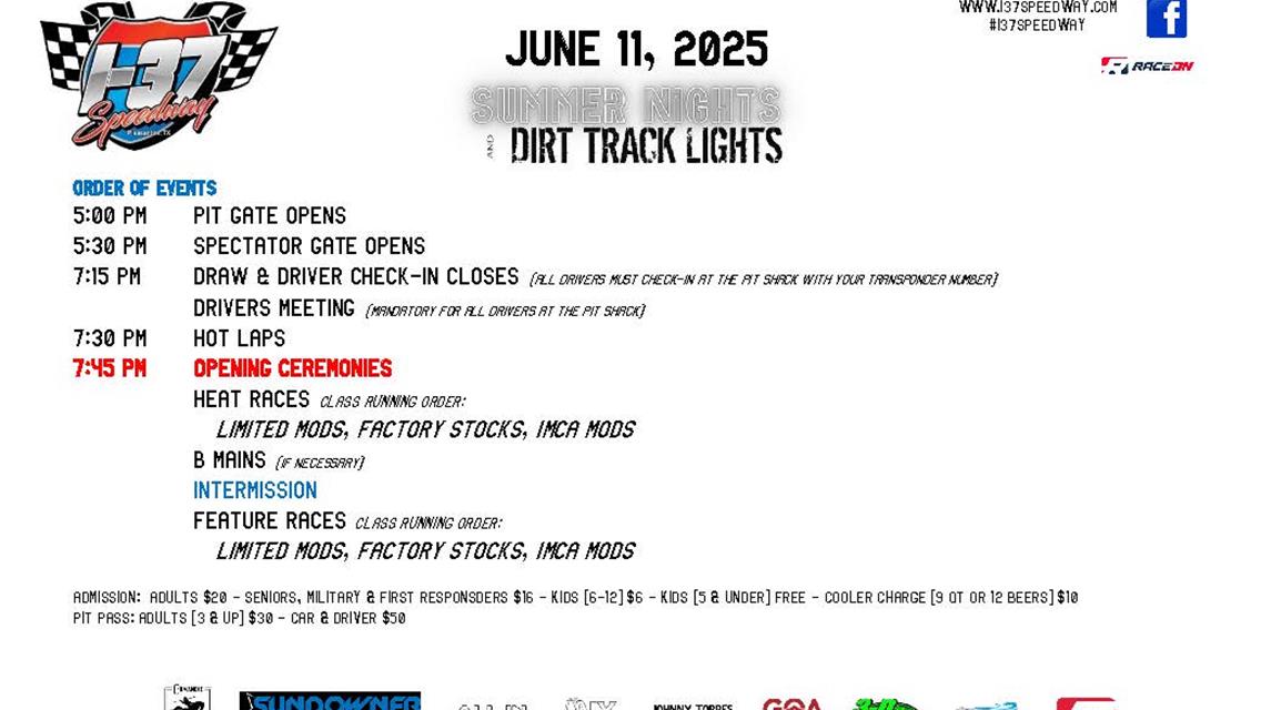 Summer Nights and Dirt Track Lights Wednesday Night Mini-Series Night 1!
