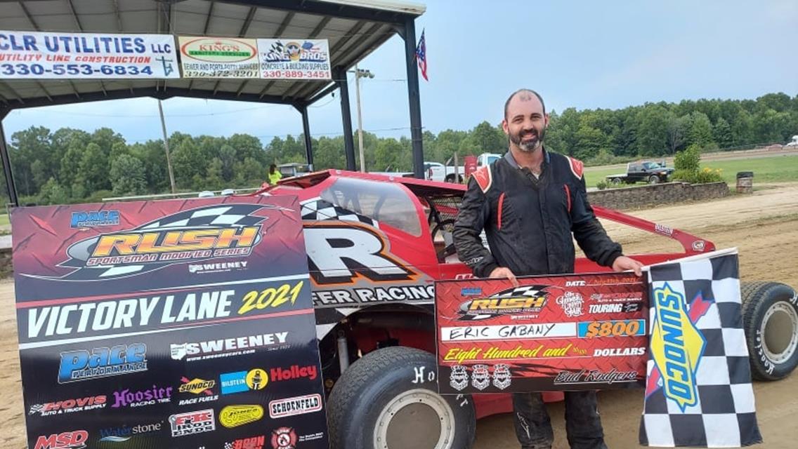 ERIC GABANY BECOMES 7TH DIFFERENT PACE RUSH SPORTSMAN MOD WINNER IN 7 RACES AT EXPO ON THURSDAY NIGHT PART OF THE TRUMBULL COUNTY FAIR WITH HIS HOVIS