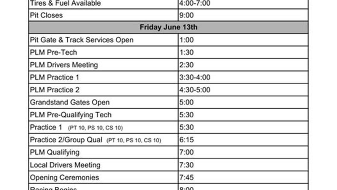 Detailed Schedule for Events on June 13th,