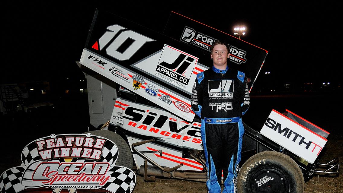 Young Dominic Gorden is a first-time Sprint Car winner at Ocean Speedway
