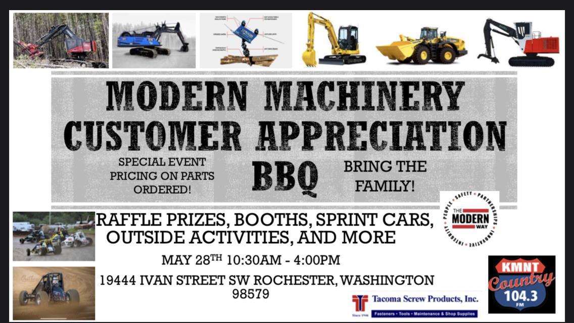 Modern Machinery Customer Appreciation BBQ - May 28th 10:30am-4:00pm