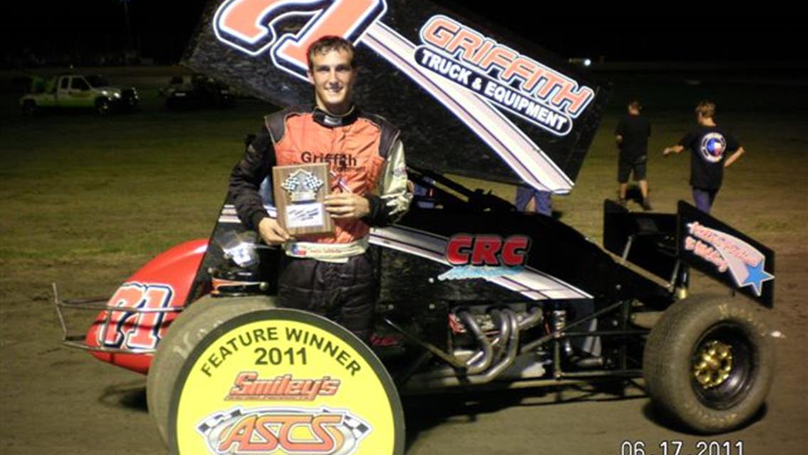 Attached Photo: Channin Tankersley in Smiley&#39;s Racing Products ASCS Gulf South Region victory lane at Golden Triangle Raceway Park in Beaumont, TX, on Friday night. (ASCS Gulf South photo)