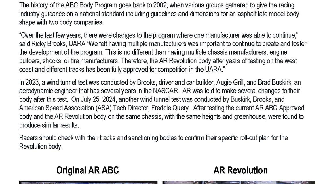 AR Bodies Revolution Late Model Body Approved For Bigley and 2025